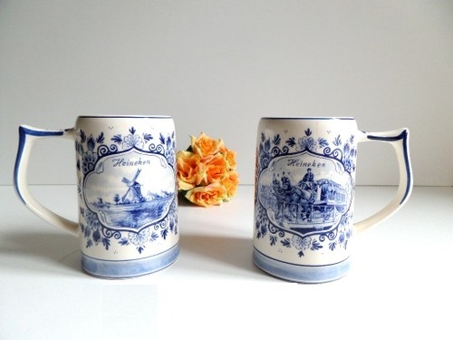 Paire de chopes à bière "Heineken" bleu de Delft